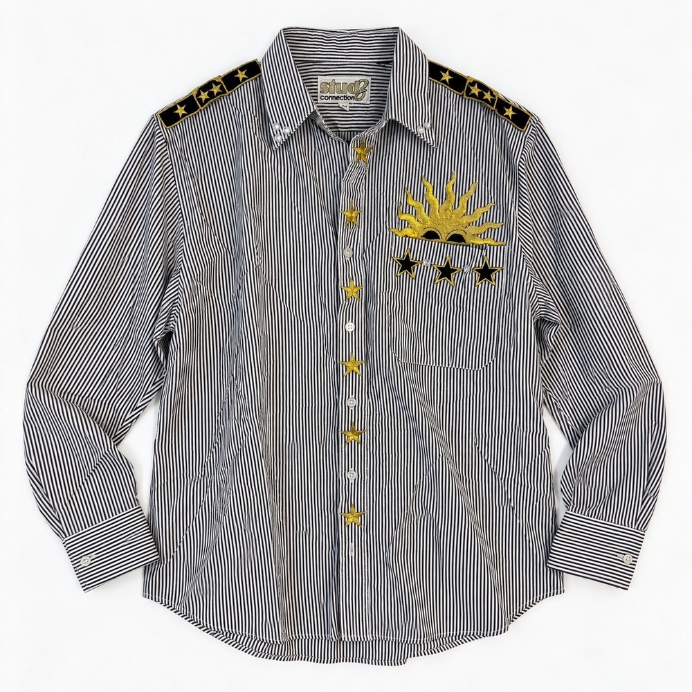 Vtg 80s Sailor Celestial Sun Star Striped Shirt Rhinestone M Dopamine